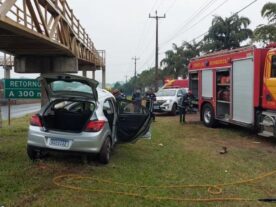 Homem morre após bater carro em estrutura de passarela na BR-376